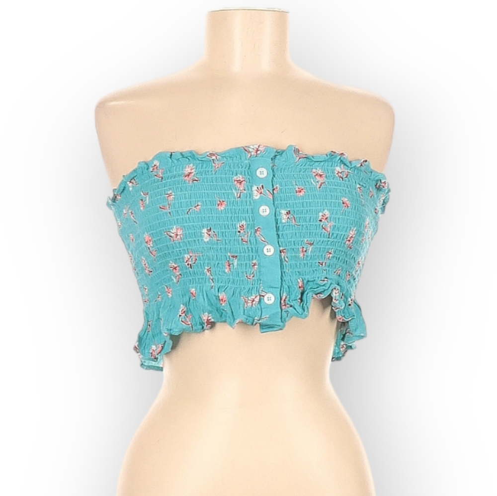 Boujee Womens Medium Blue Floral Crop Tube Top